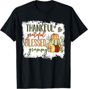 Thankful Grateful Blessed Grammy Pumpkin Thanksgiving T-Shirt - T-Shirt | Black