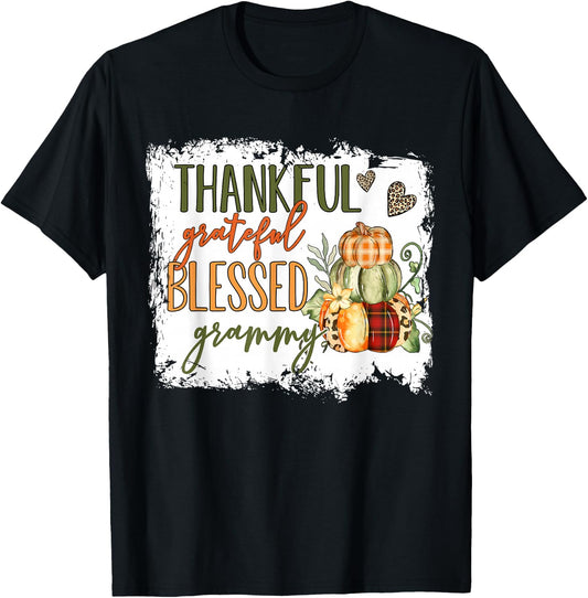Thankful Grateful Blessed Grammy Pumpkin Thanksgiving T-Shirt - T-Shirt | Black