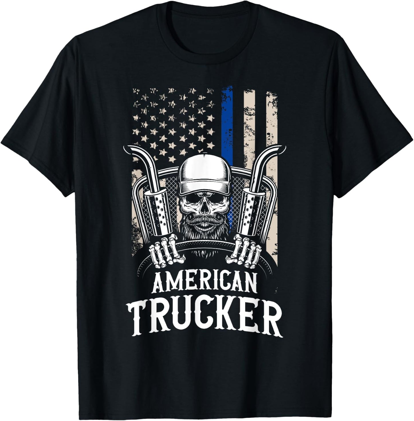 American Trucker for Patriotic Truck Driver T-Shirt - T-Shirt | Black