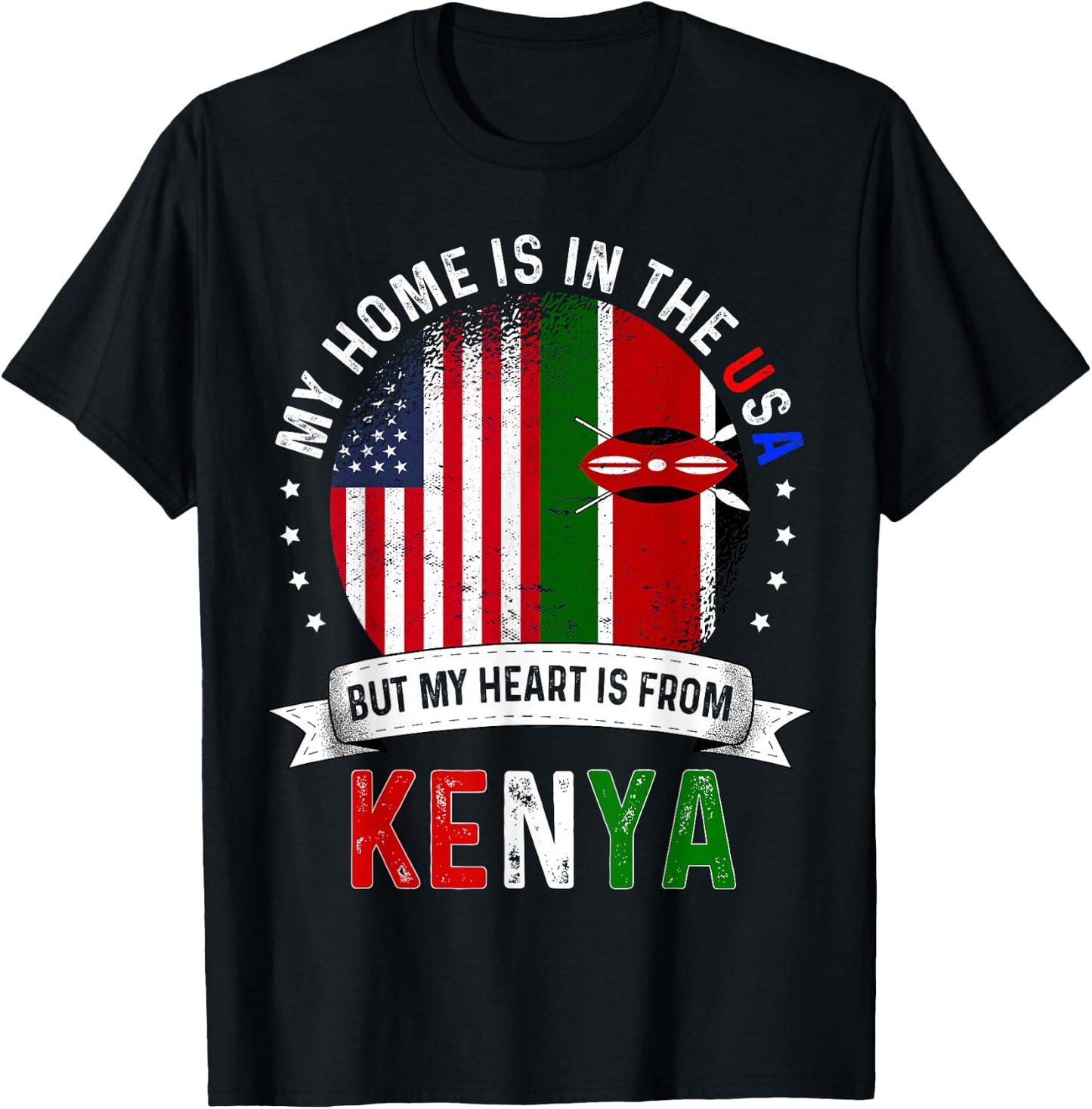 kenyan American Patriot Heart is from kenya Flag T-Shirt - T-Shirt | Black