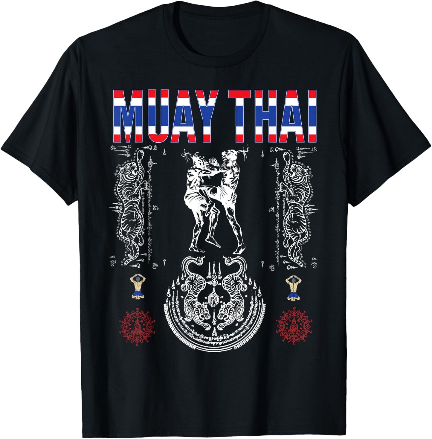 Sawadee thai traditional sak yant thai twin tiger muay thai T-Shirt - T-Shirt | Black