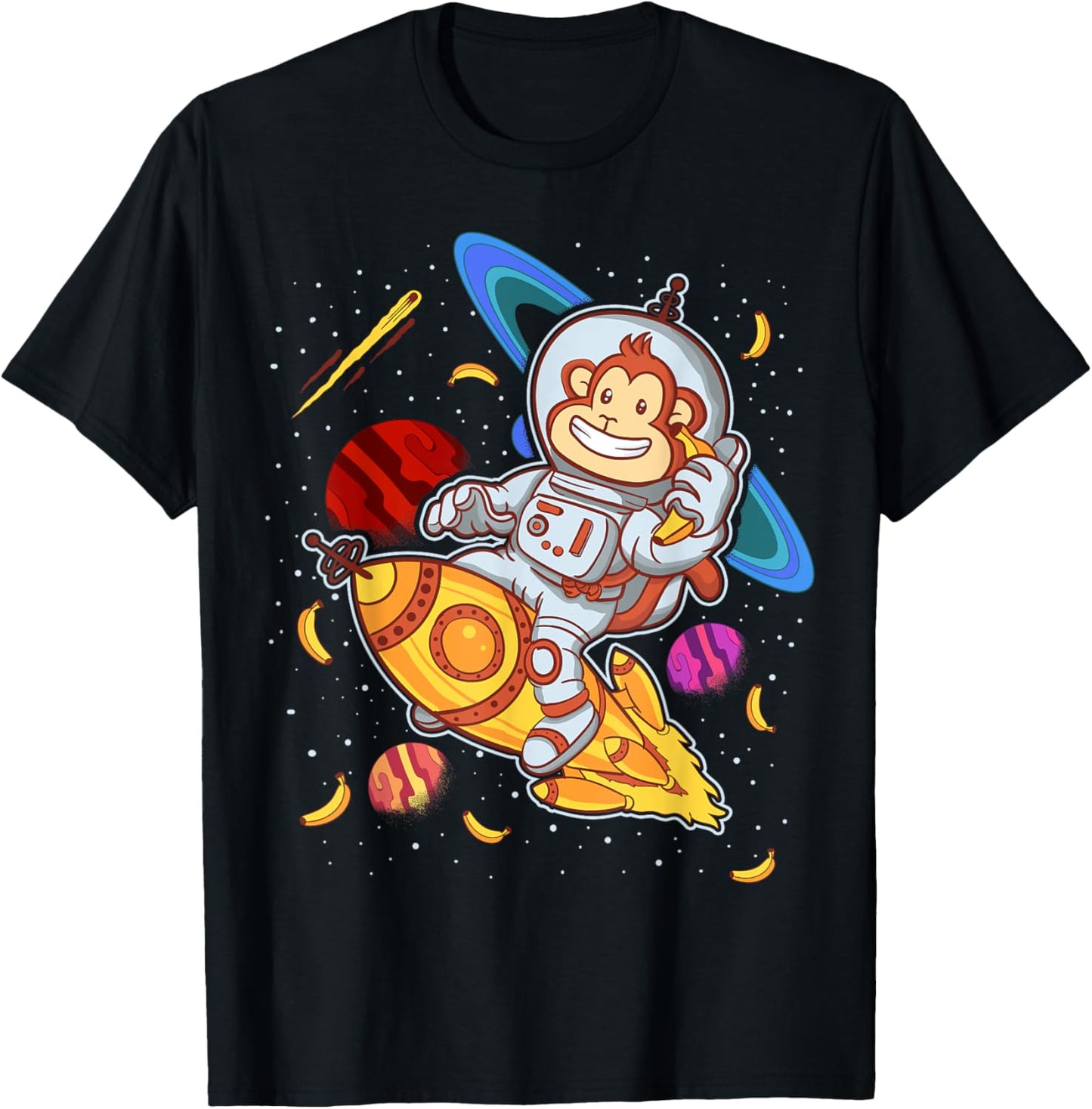 Astronaut Monkey Space Rocket Cute Funny Kids Boys Girls T-Shirt - T-Shirt | Black