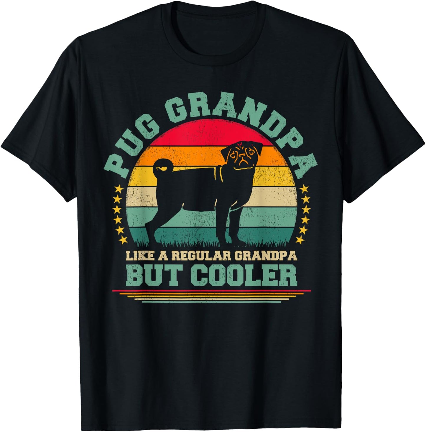 Pug Dog Lover Funny Vintage Pug Grandpa Father's Day T-Shirt - T-Shirt | Black