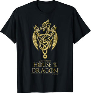 House of the Dragon Gold Dragon Design T-Shirt - T-Shirt | Black