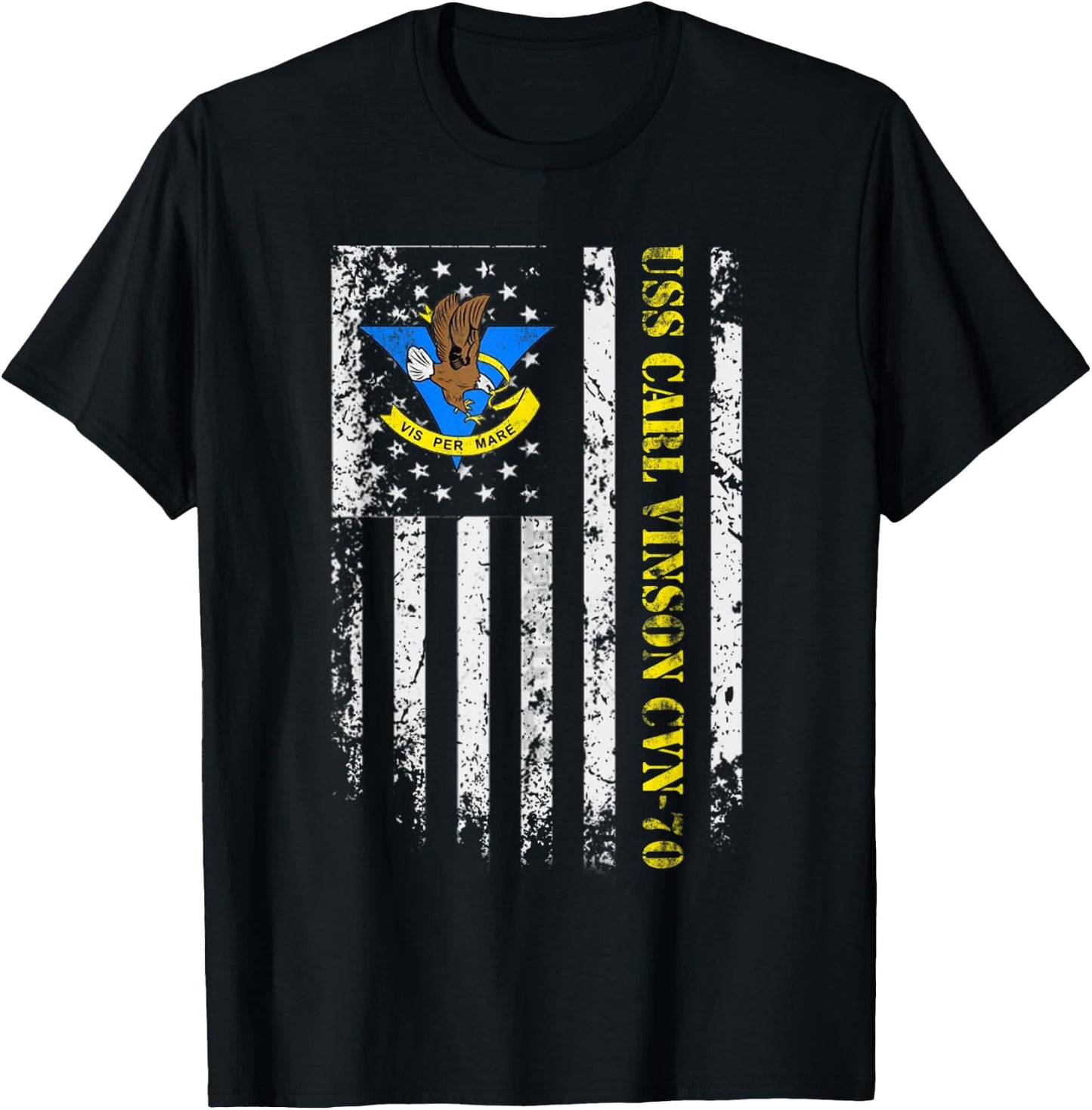 USS Carl Vinson CVN-70 Veteran American Flag Gift T-Shirt - T-Shirt | Black
