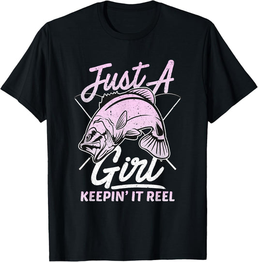 Cute Fishing Funny Keeping it Reel Purple Pink T-Shirt - T-Shirt | Black