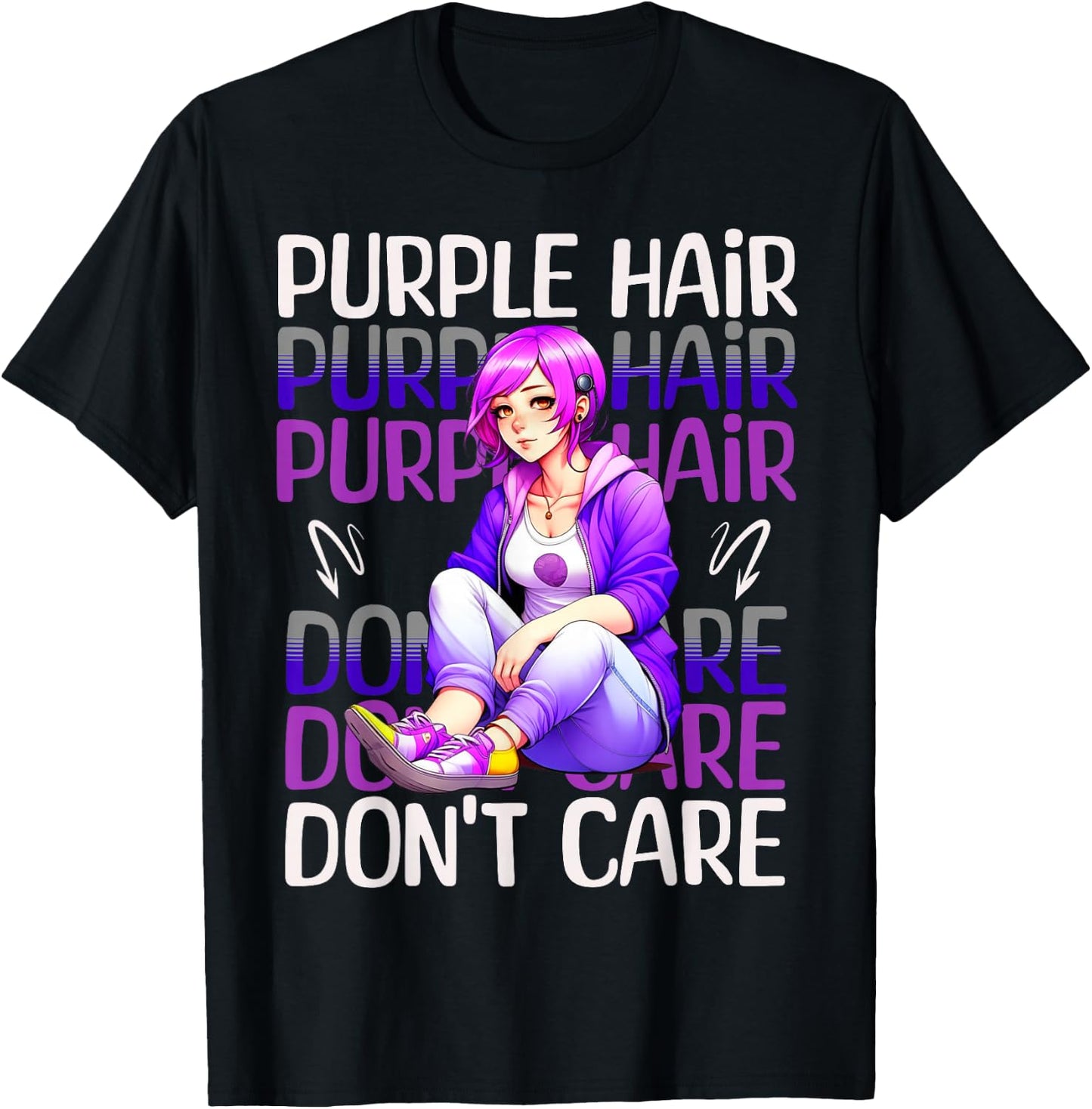 Purple Hair Don't Care Blue Hair Dye Girl T-Shirt - T-Shirt | Black