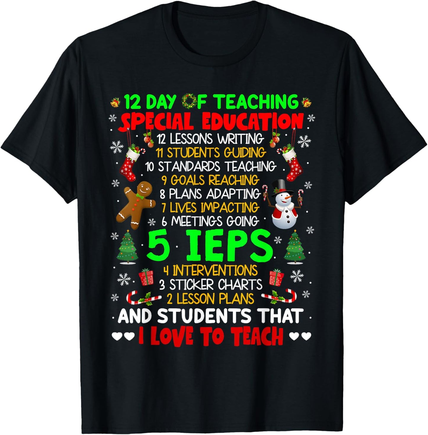 12 Days of Teaching Special Education IEPS SPED Teacher Xmas T-Shirt - T-Shirt | Black