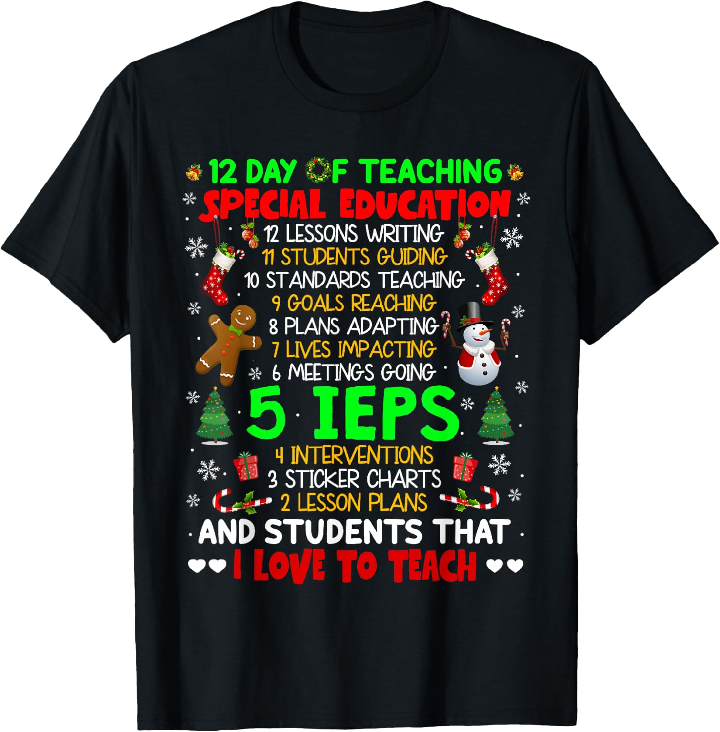 12 Days of Teaching Special Education IEPS SPED Teacher Xmas T-Shirt - T-Shirt | Black
