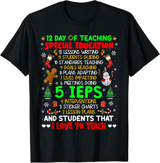 12 Days of Teaching Special Education IEPS SPED Teacher Xmas T-Shirt - T-Shirt | Black