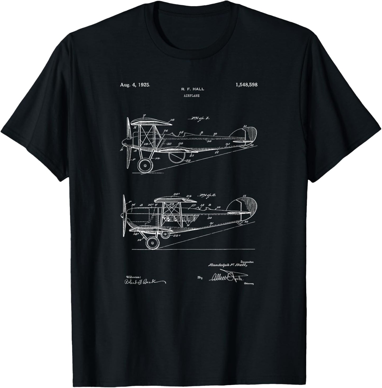 Biplane Patent 1925 Airplane Pilot Aviation Bi-Plane Design T-Shirt - T-Shirt | Black