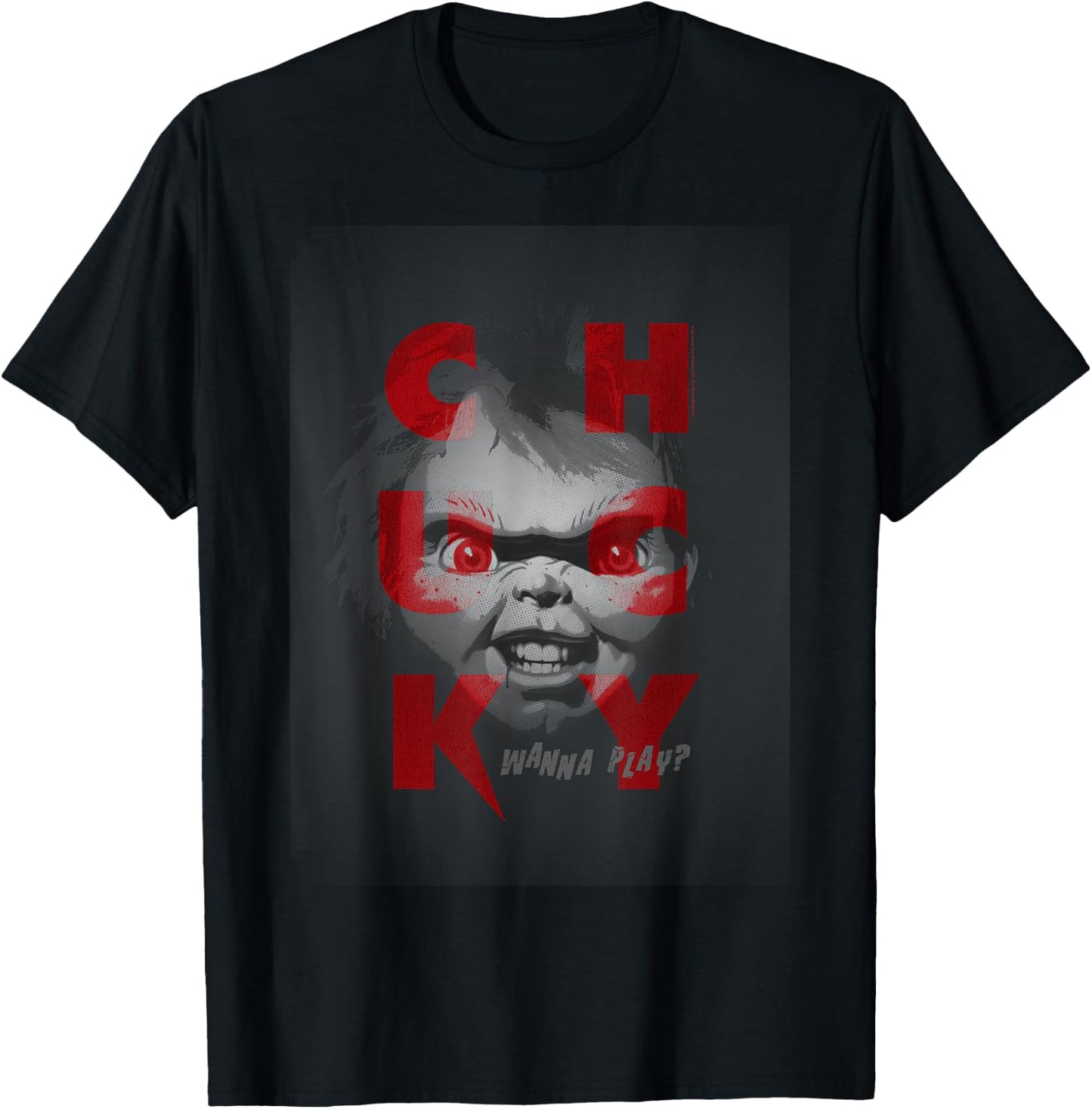 Chucky Wanna Play Grayscale Portait T-Shirt - T-Shirt | Black