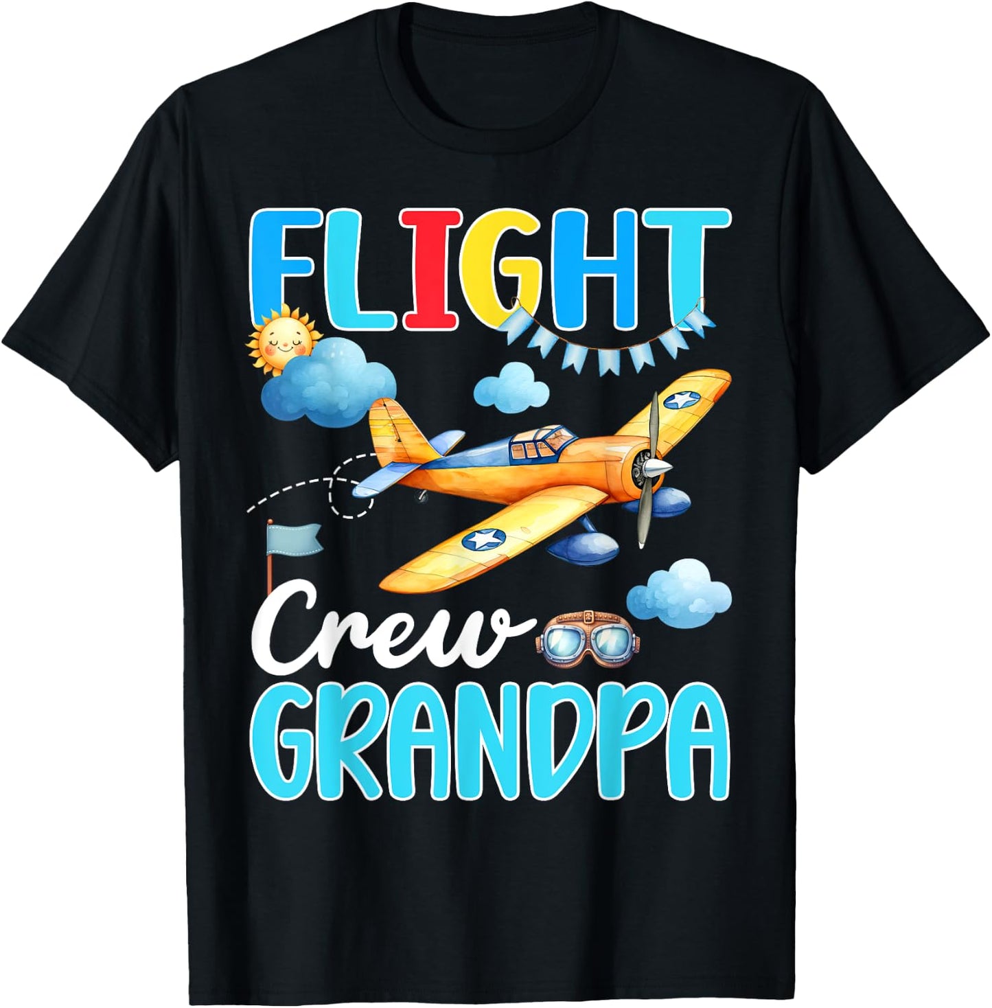 Flight Crew Grandpa Birthday Squad Airplane Matching Family T-Shirt - T-Shirt | Black
