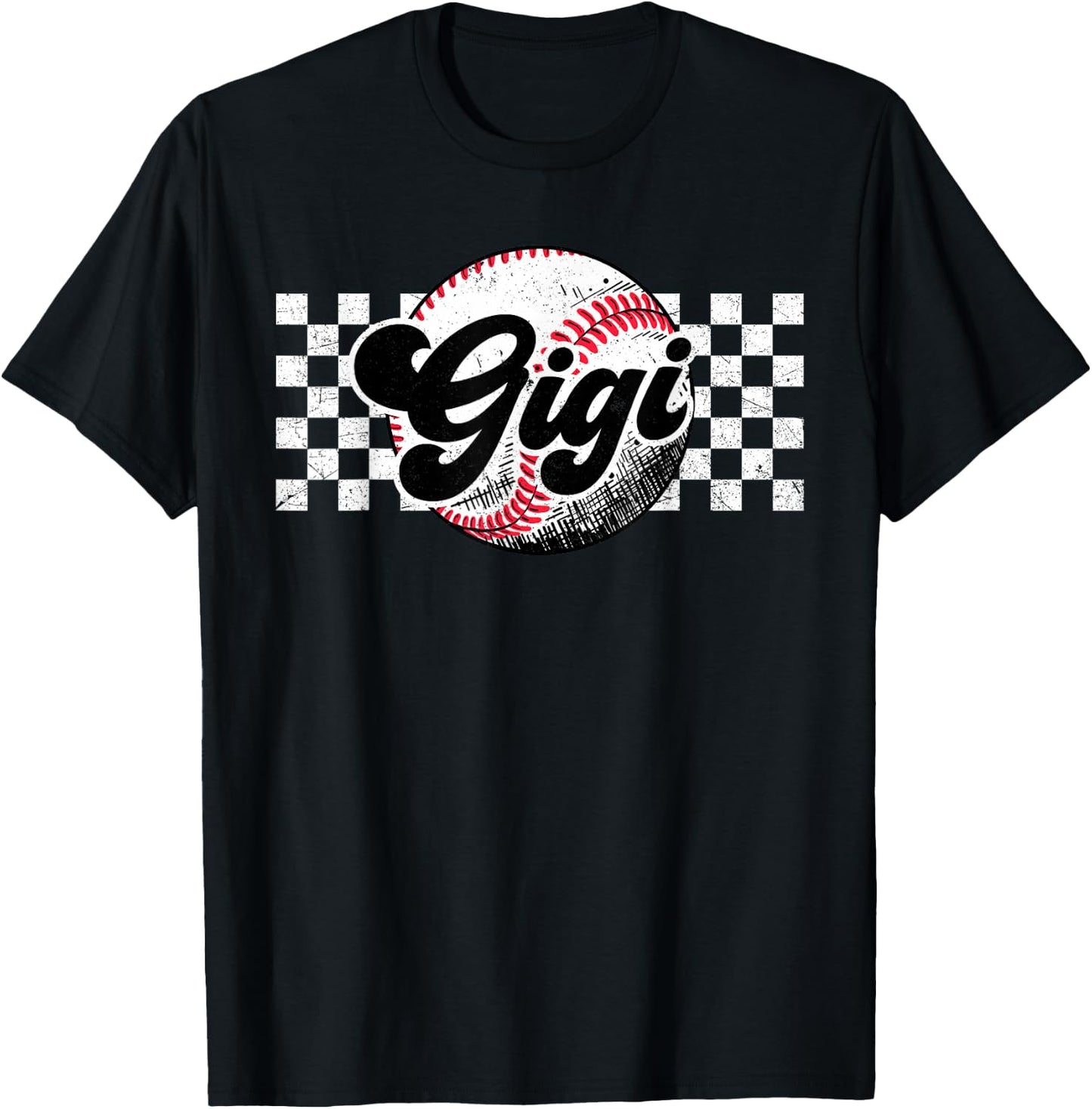 Baseball Gigi T-Ball Gigi Retro Checkered Vintage Family T-Shirt - T-Shirt | Black