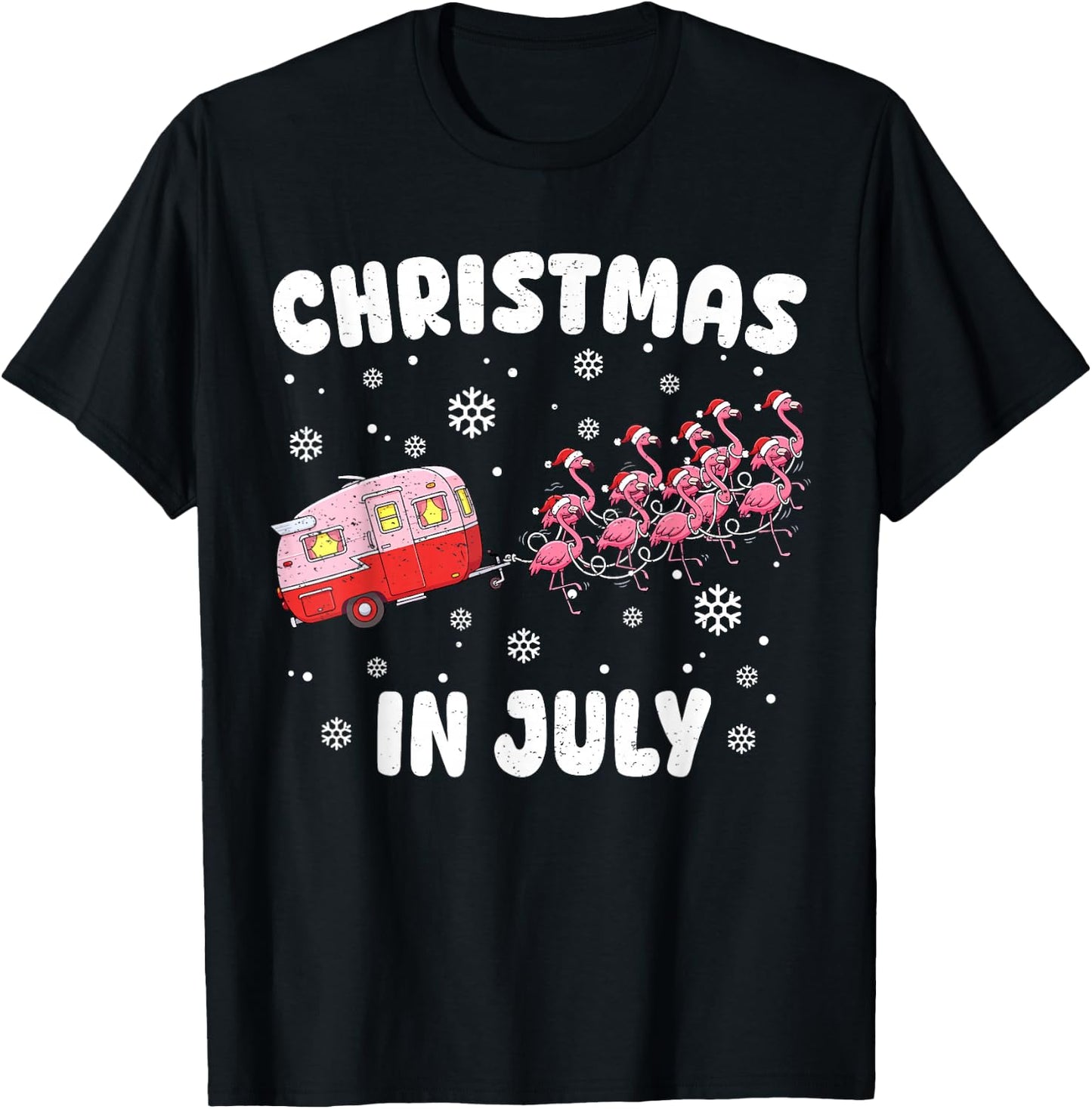 Flamingo Summer Christmas in July Xmas Camper Men Women Kids T-Shirt - T-Shirt | Black