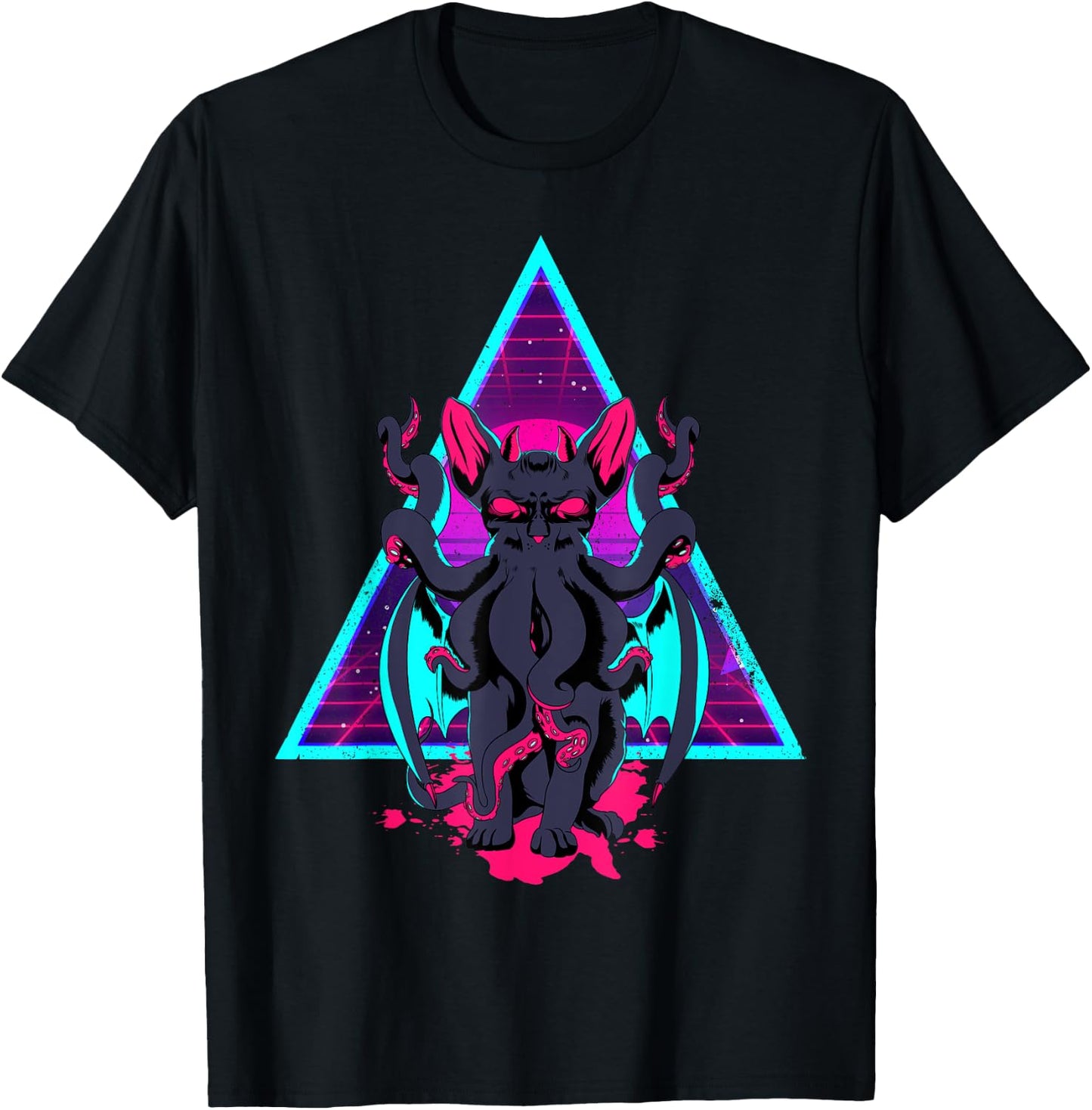 Vaporwave Cathulhu Demon Monster Cat Neko Kitten Horror T-Shirt - T-Shirt | Black
