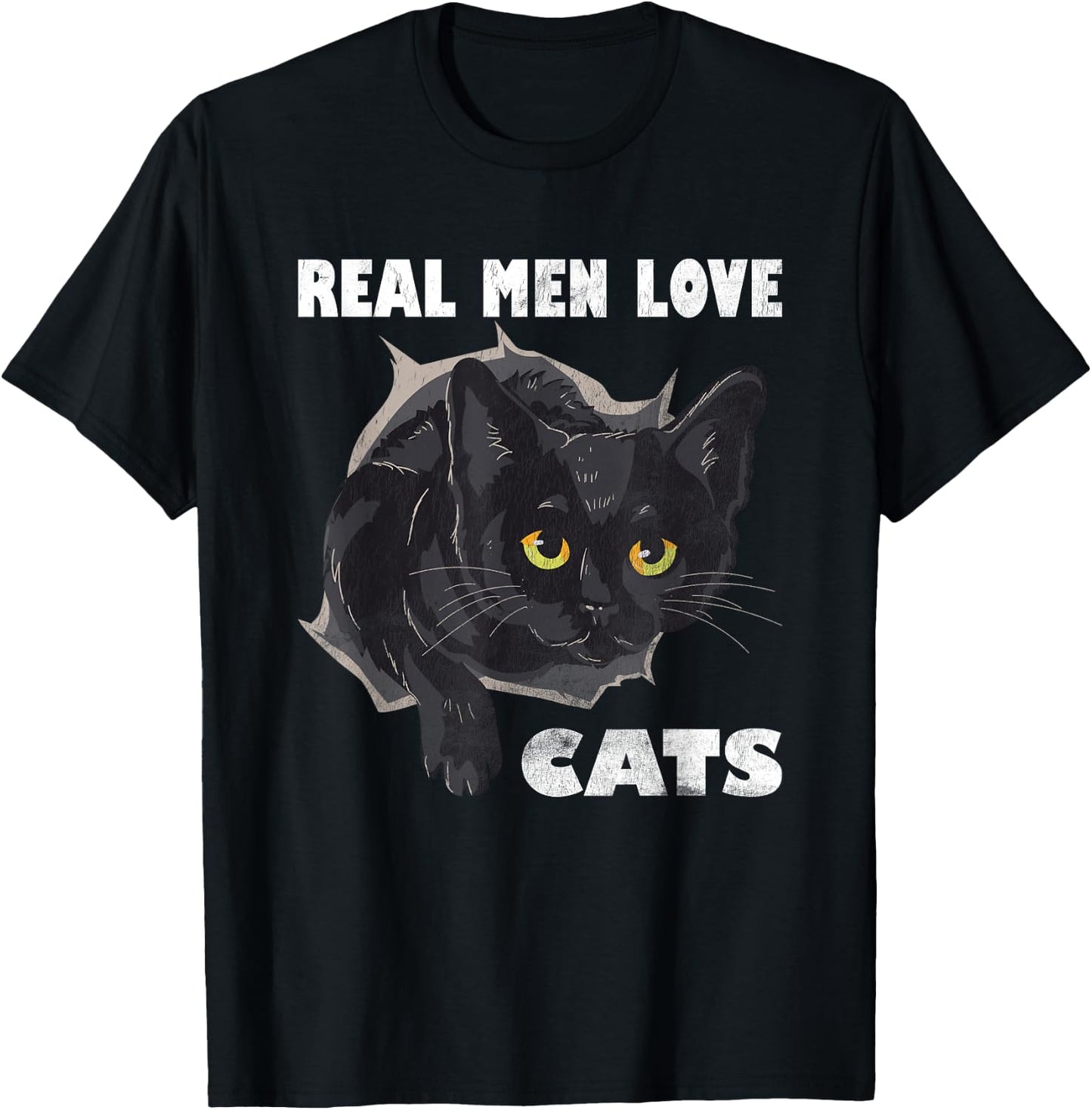 Real Men Love Cat Cats Lover Fathers Day Idea T-Shirt - T-Shirt | Black