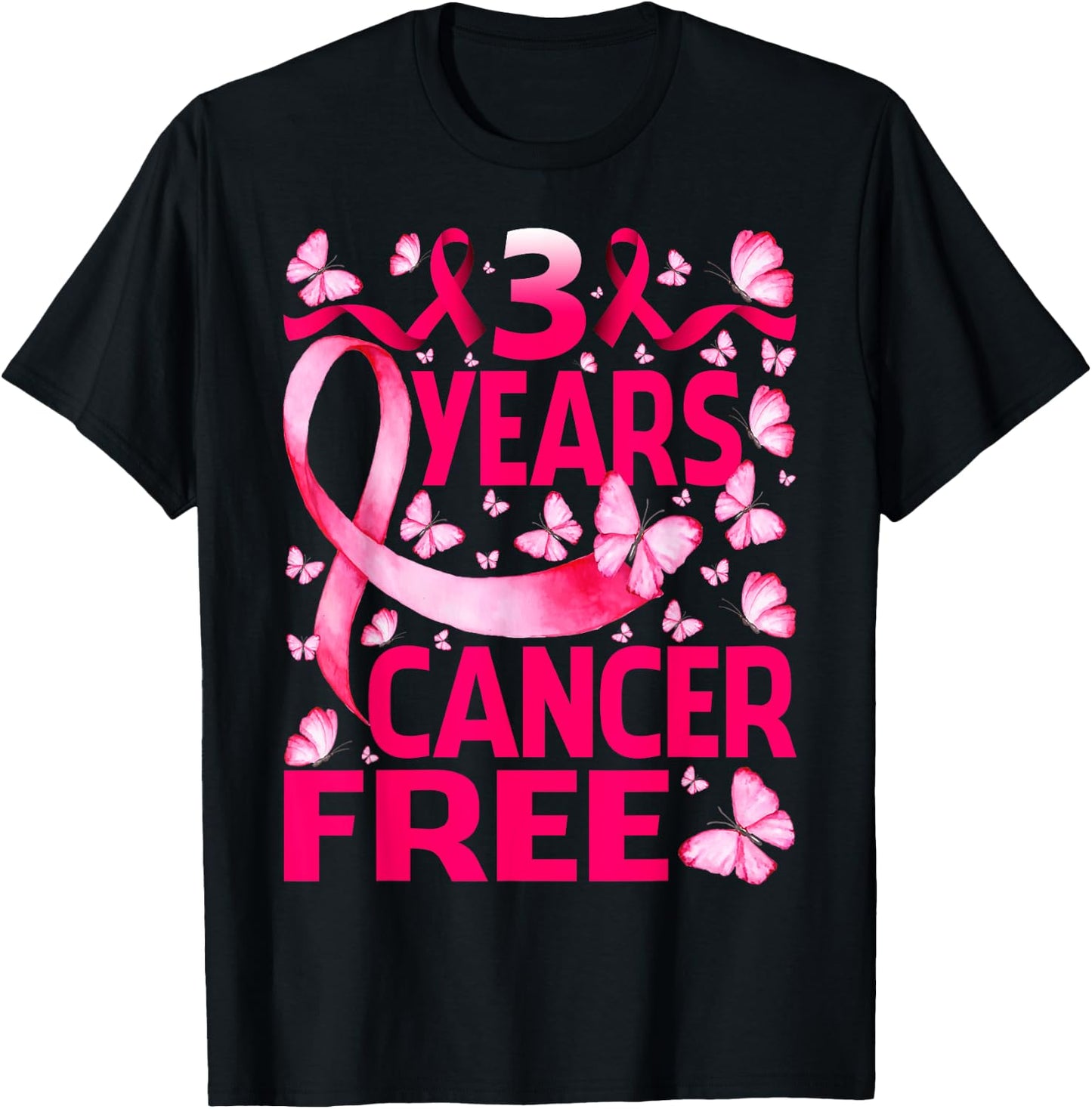 3 Years Breast Cancer Free Survivor Butterfly T-Shirt - T-Shirt | Black