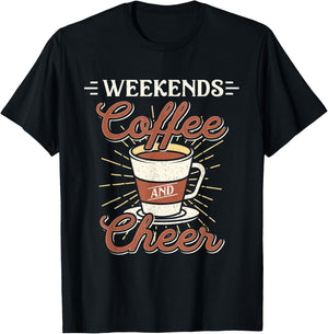 Weekends Coffee And Cheer Mom Cheerleading Parent Gift T-Shirt - T-Shirt | Black