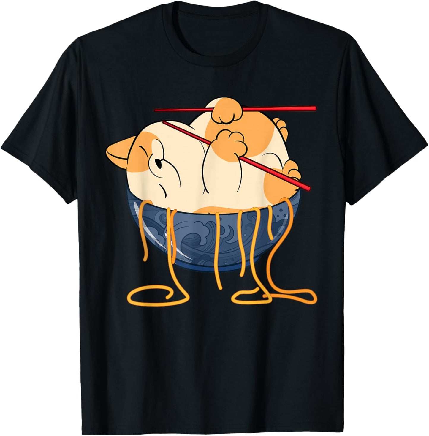 Cute Anime Merch Cat Design Japanese Ramen Noodle Clothes T-Shirt - T-Shirt | Black