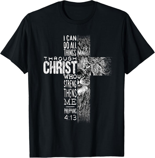 Christian Jesus Lion of Tribe Judah Cross Lion of Judah T-Shirt - T-Shirt | Black
