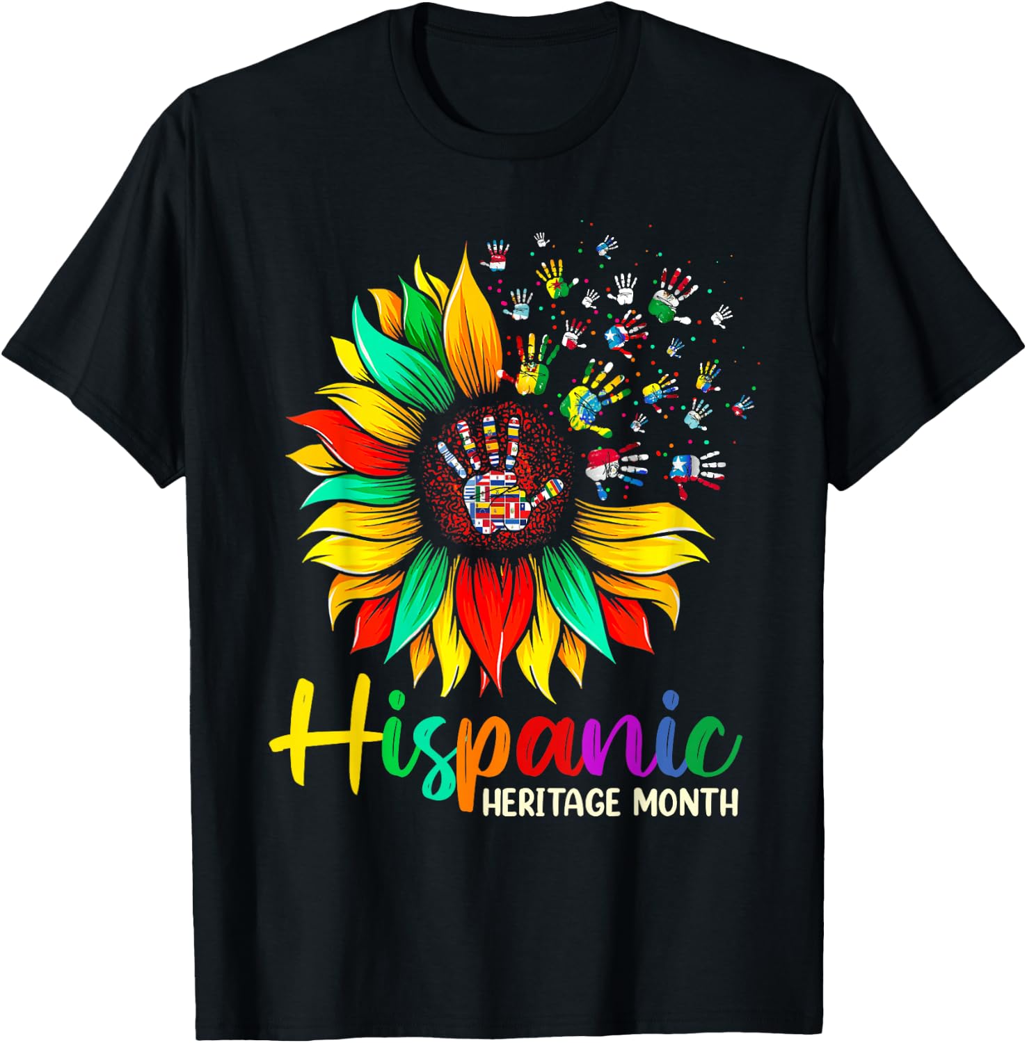 National Hispanic Heritage Month Sunflower All Countries T-Shirt - T-Shirt | Black