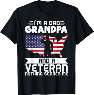 Dad Grandpa Veteran Nothing Scares Patriotic Veterans Day T-Shirt - T-Shirt | Black