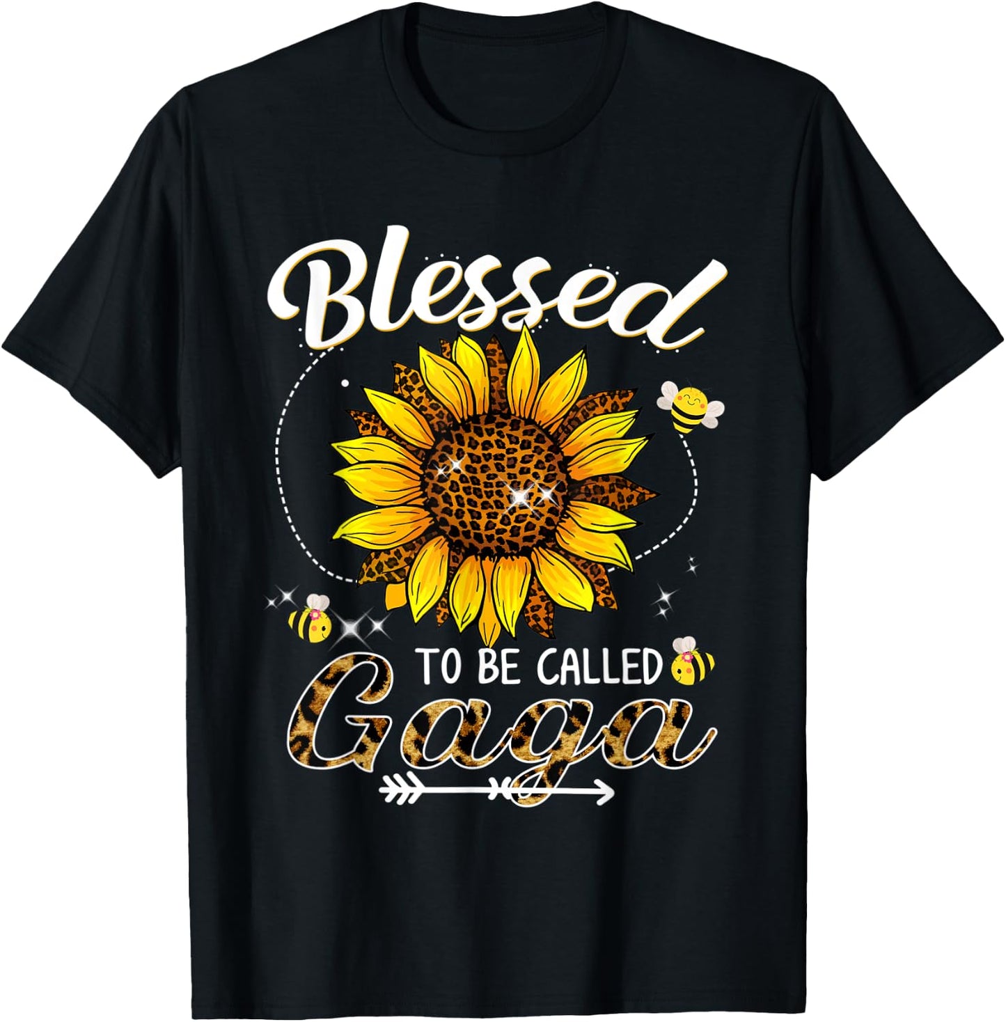 Blessed To Be Called Gaga Funny Leopard Sunflower And Bee T-Shirt - T-Shirt | Black