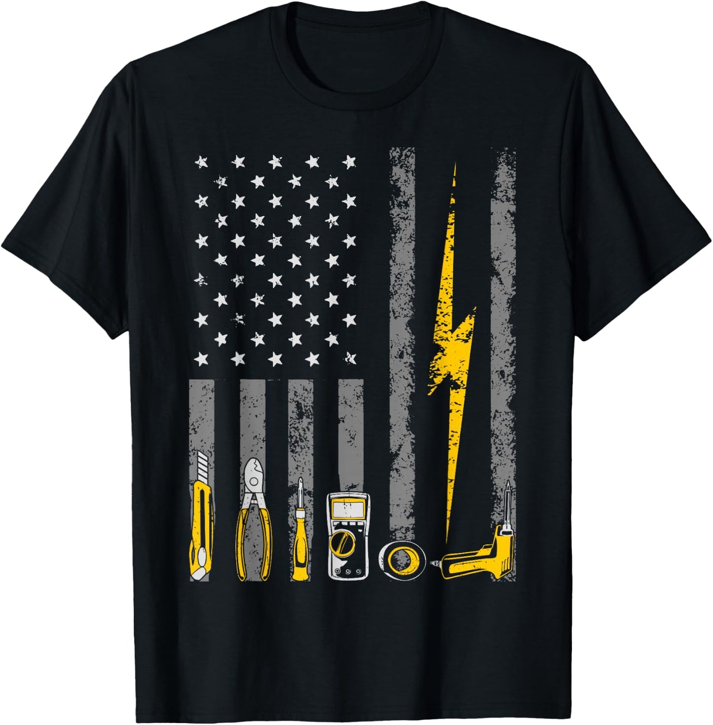 Electrician US Flag Tools Patriotic Job Wire Strippers T-Shirt - T-Shirt | Black