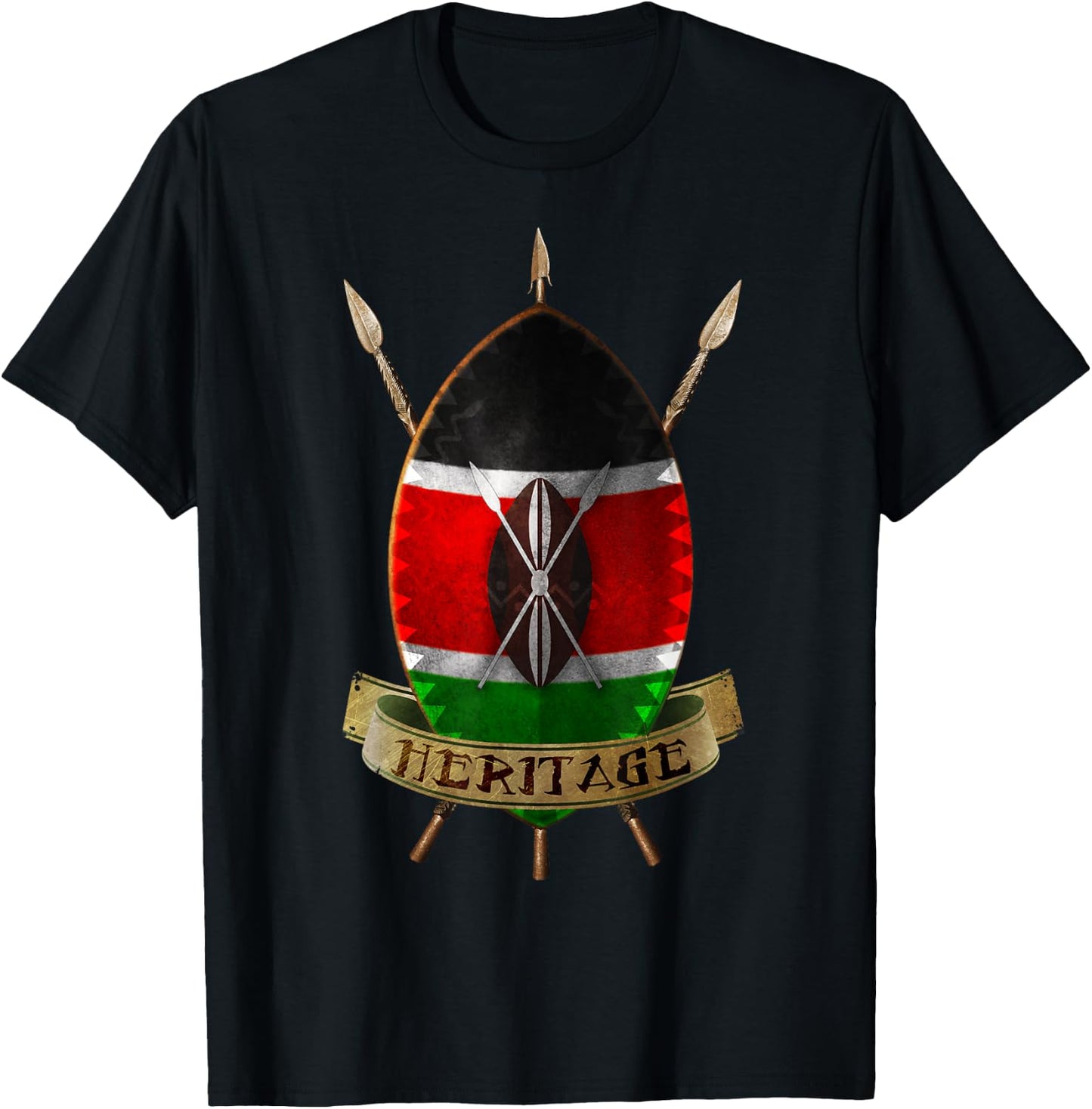 Kenya Flag Shirt Kenyan Shield Design T-Shirt - T-Shirt | Black