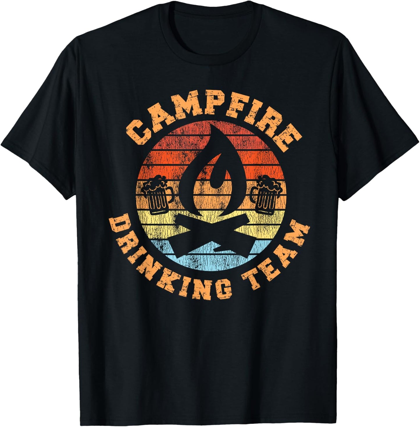 Camping Drunk Alcohol Retro Vintage Campfire Drinking Club T-Shirt - T-Shirt | Black