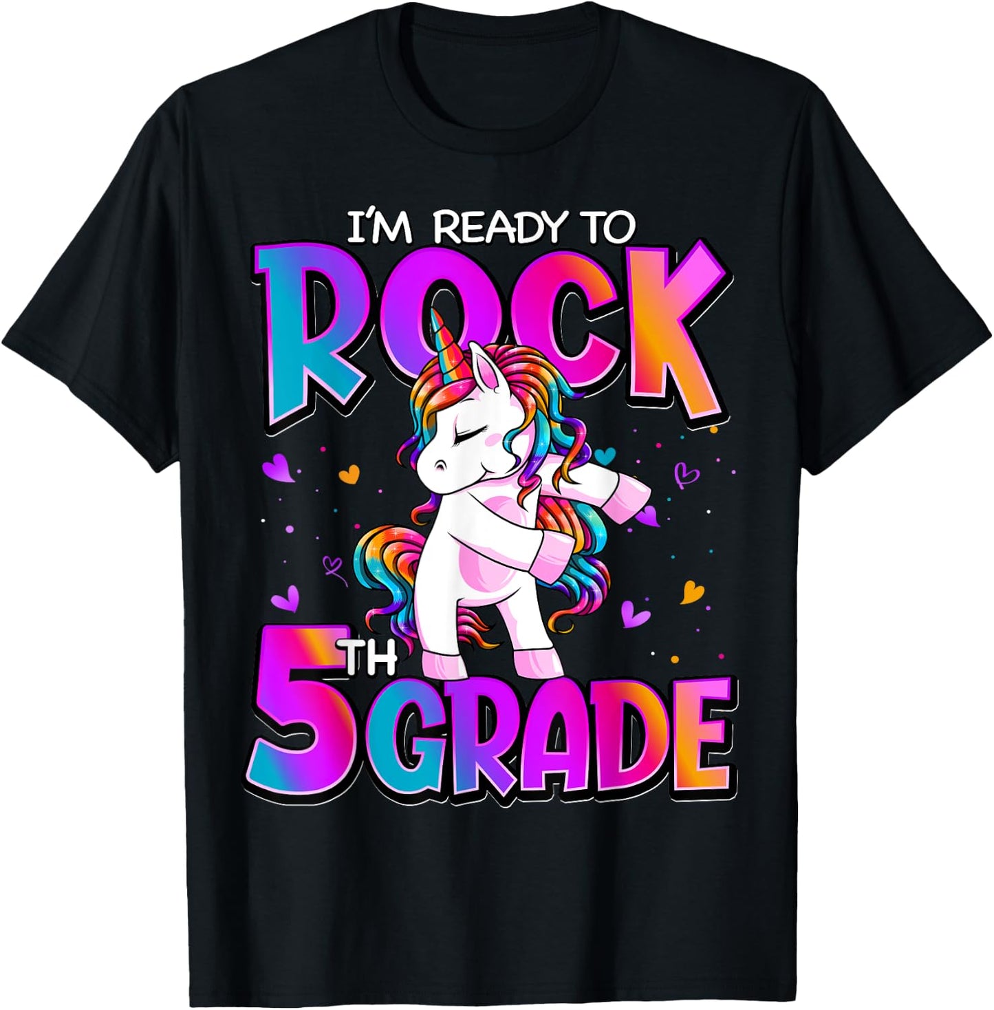 I'm Ready To Rock 5th Grade Unicorn Back To School Girls T-Shirt - T-Shirt | Black