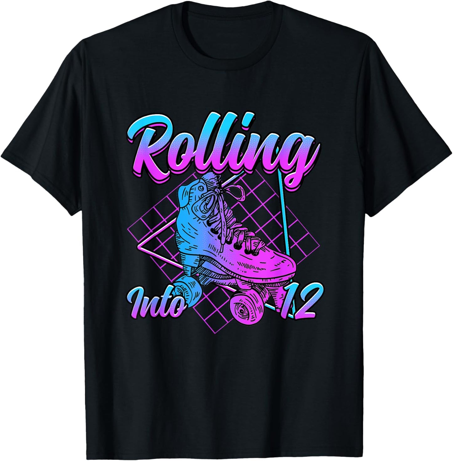 Rolling into 12 Roller Skate Birthday T-Shirt - T-Shirt | Black