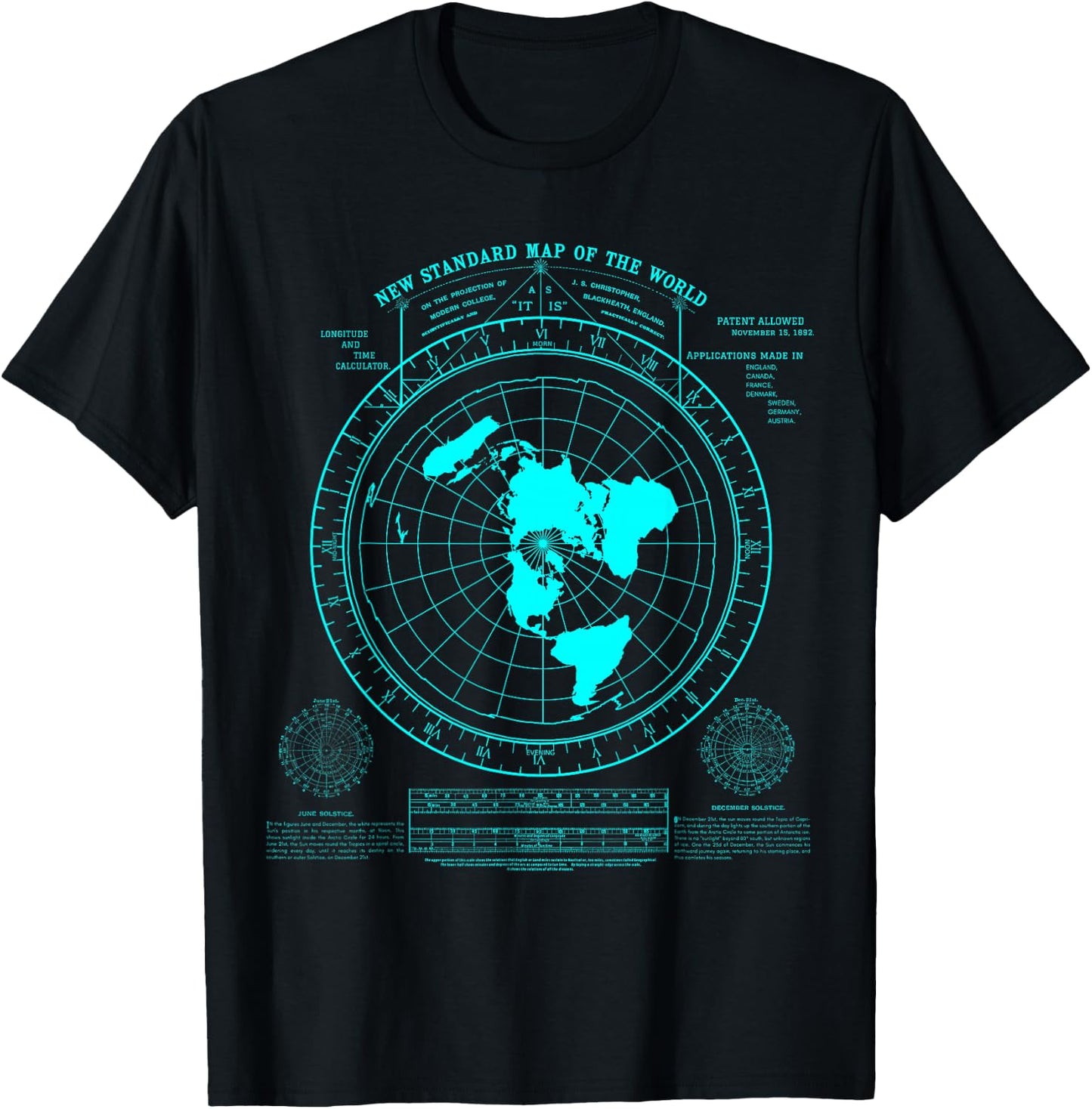 Gleason's New Standard map of The World, Flat Earth T-Shirt - T-Shirt | Black