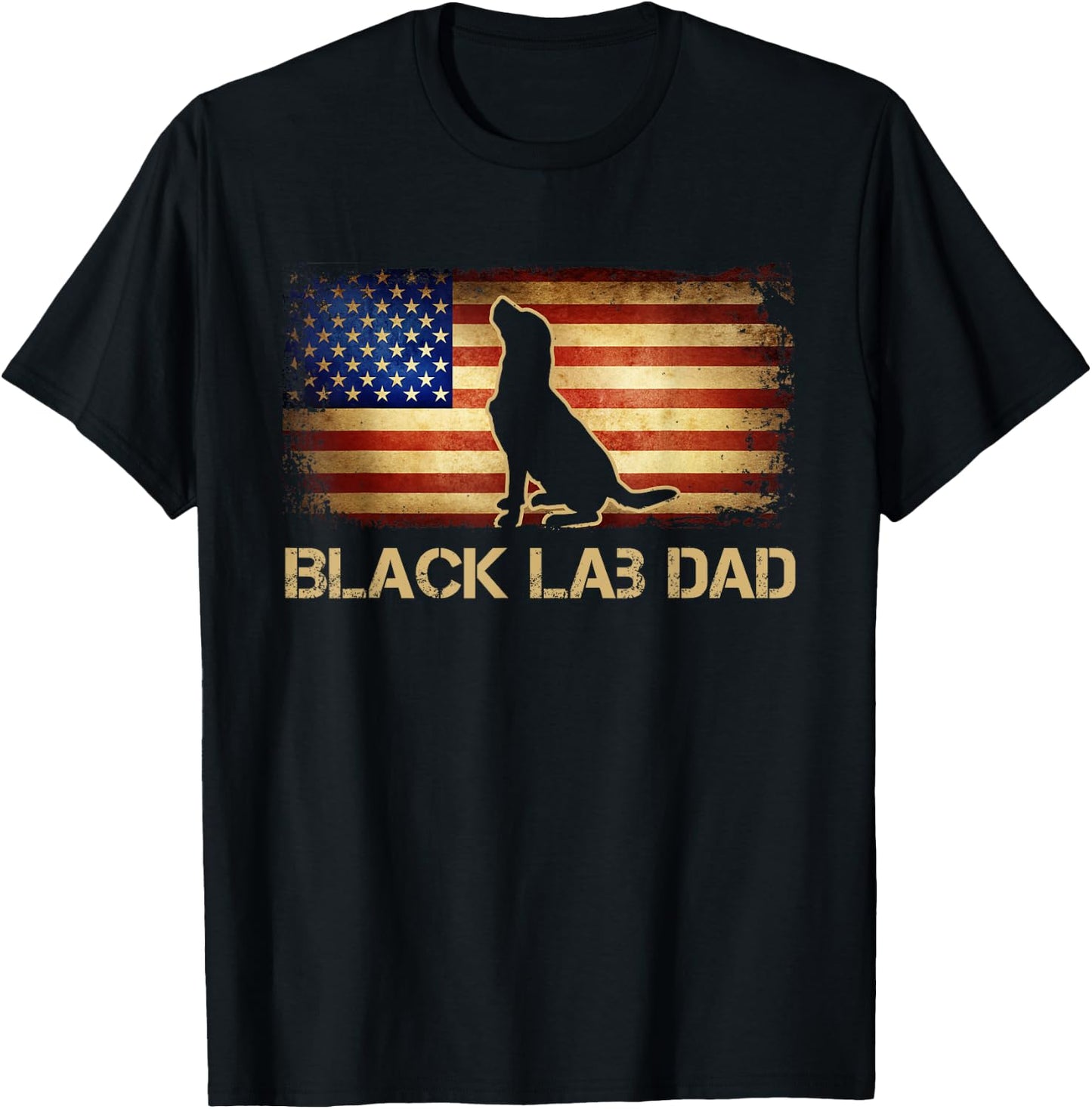 Black Lab Dad Vintage American Flag Patriotic Dog Lover T-Shirt - T-Shirt | Black