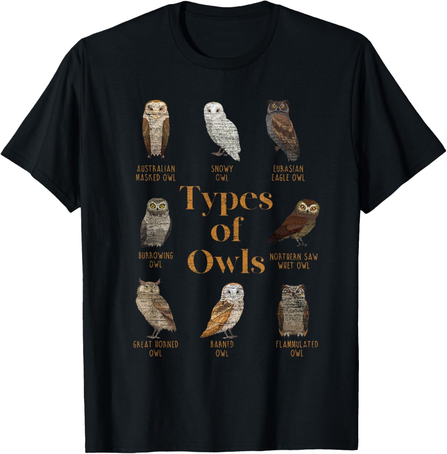 Types Of Owls Ornithologist Gift Animal Wise Bird Lover Owl T-Shirt - T-Shirt | Black
