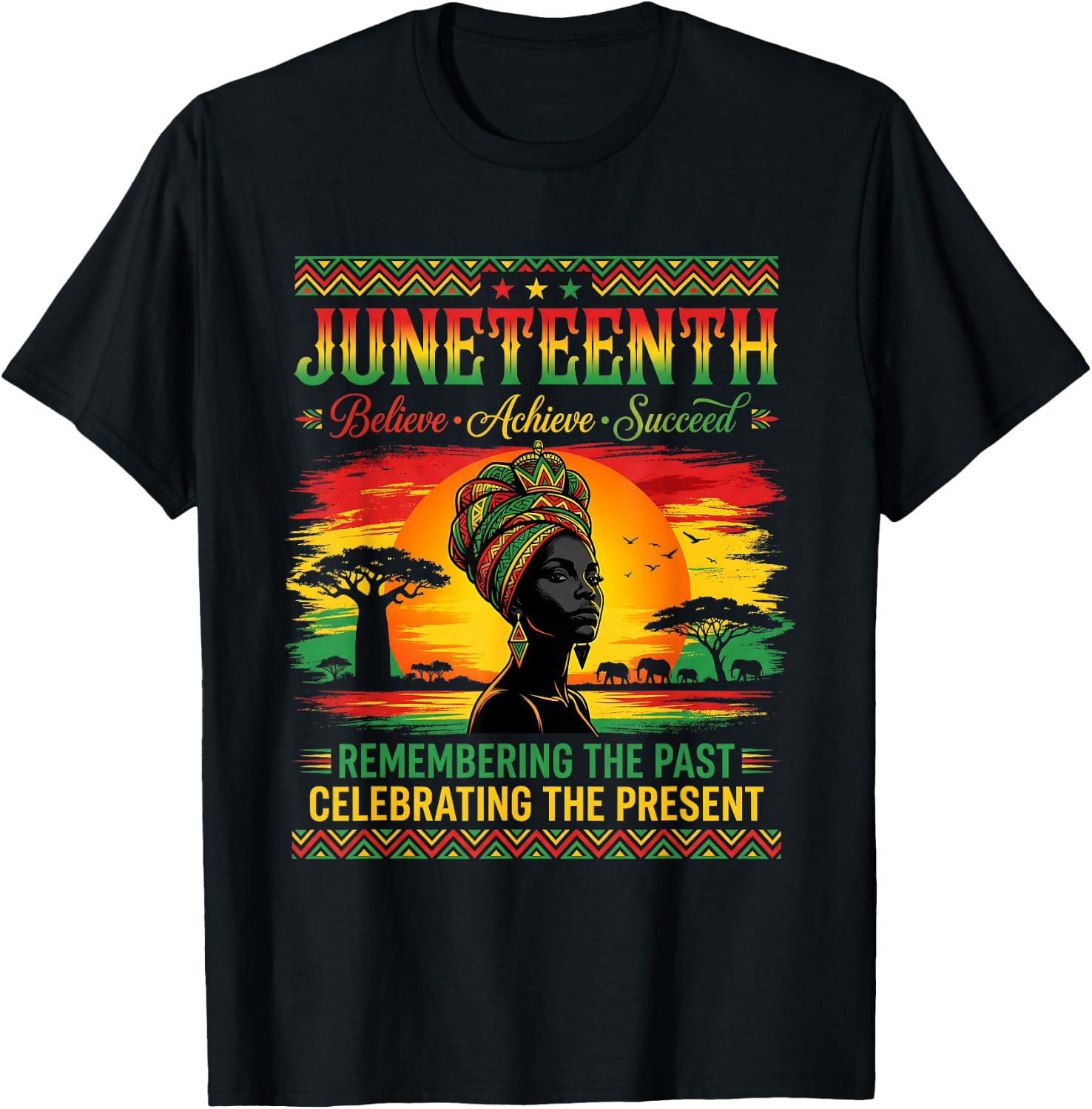 Retro Juneteenth Believe Achieve Succeed History Month Vibe T-Shirt - T-Shirt | Black