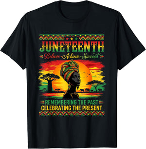 Retro Juneteenth Believe Achieve Succeed History Month Vibe T-Shirt - T-Shirt | Black