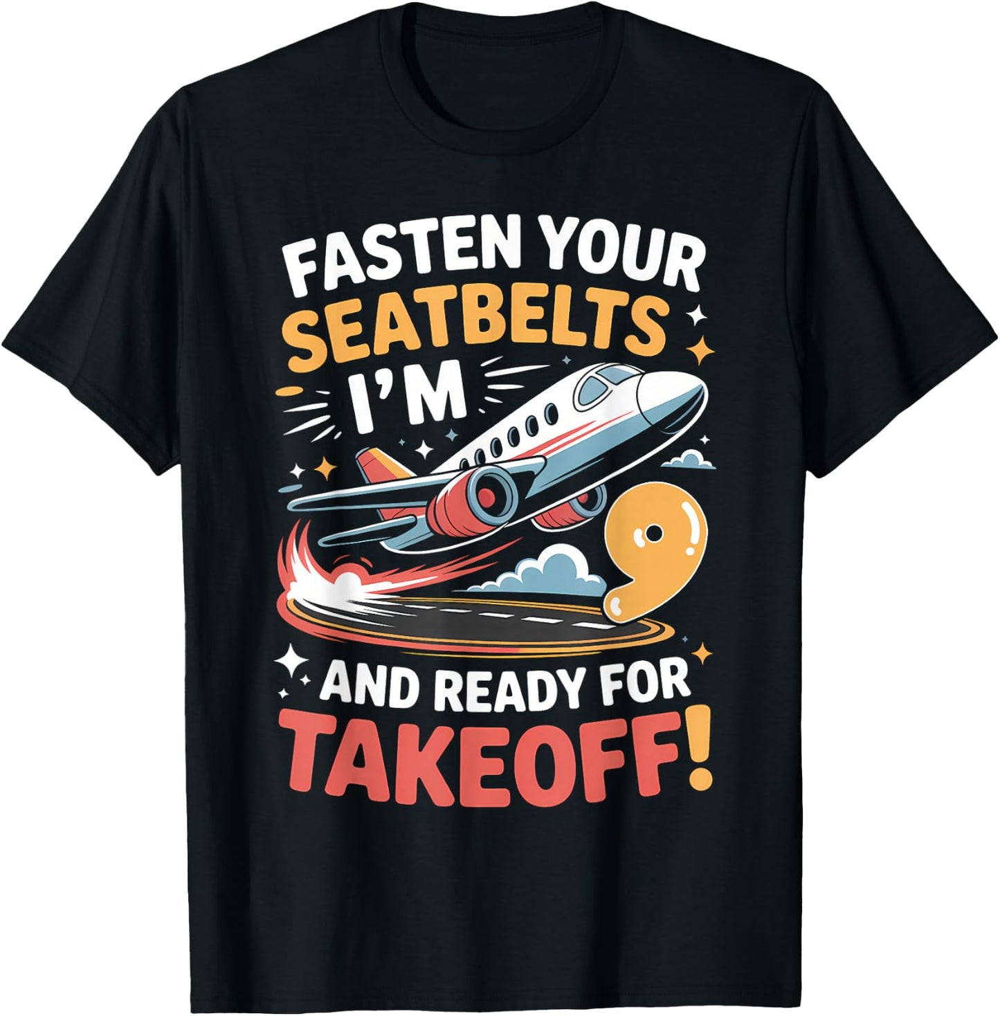 9th Birthday Airplane Take Off Boys Kids 9 Bday Funny Plane T-Shirt - T-Shirt | Black