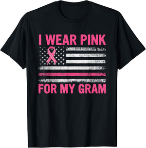 I Wear Pink For My Gram Breast Cancer Awareness Support T-Shirt - T-Shirt | Black