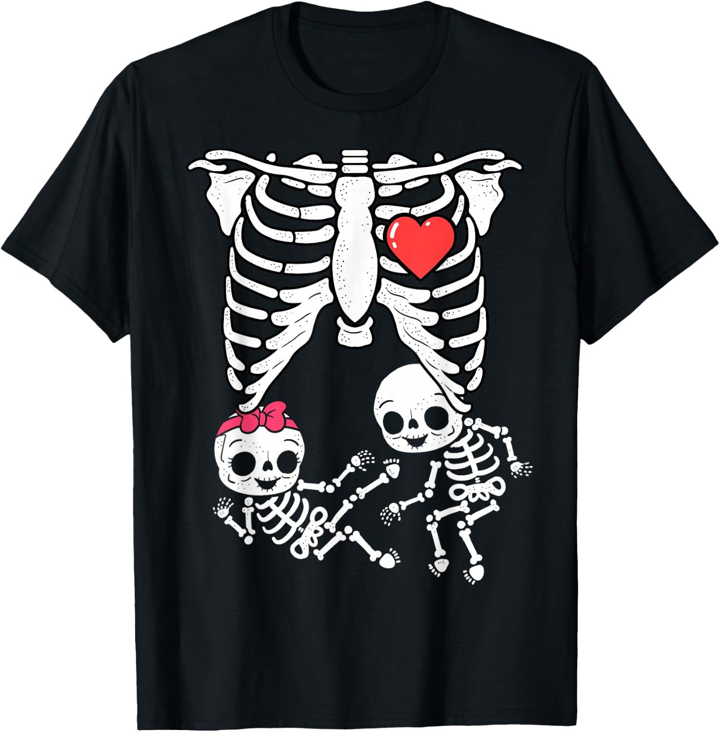 Skeleton Pregnancy Announcement Shirt Girl Boy Twins X-Ray T-Shirt - T-Shirt | Black