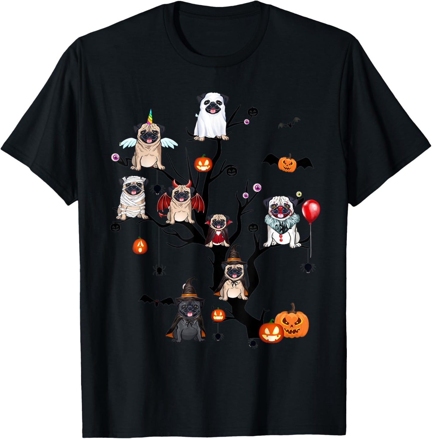Funny Pug Dog Horror Movies Cute Halloween for Dog Lovers Men Women T-Shirt - T-Shirt | Black