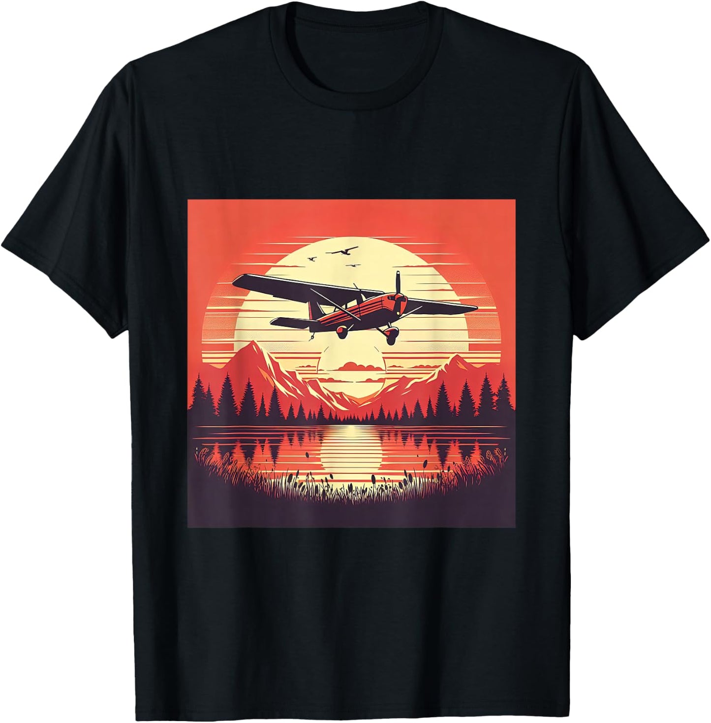 C-172 Skyhawk Vintage C172 Airplane Retro Sunset Pilot T-Shirt - T-Shirt | Black