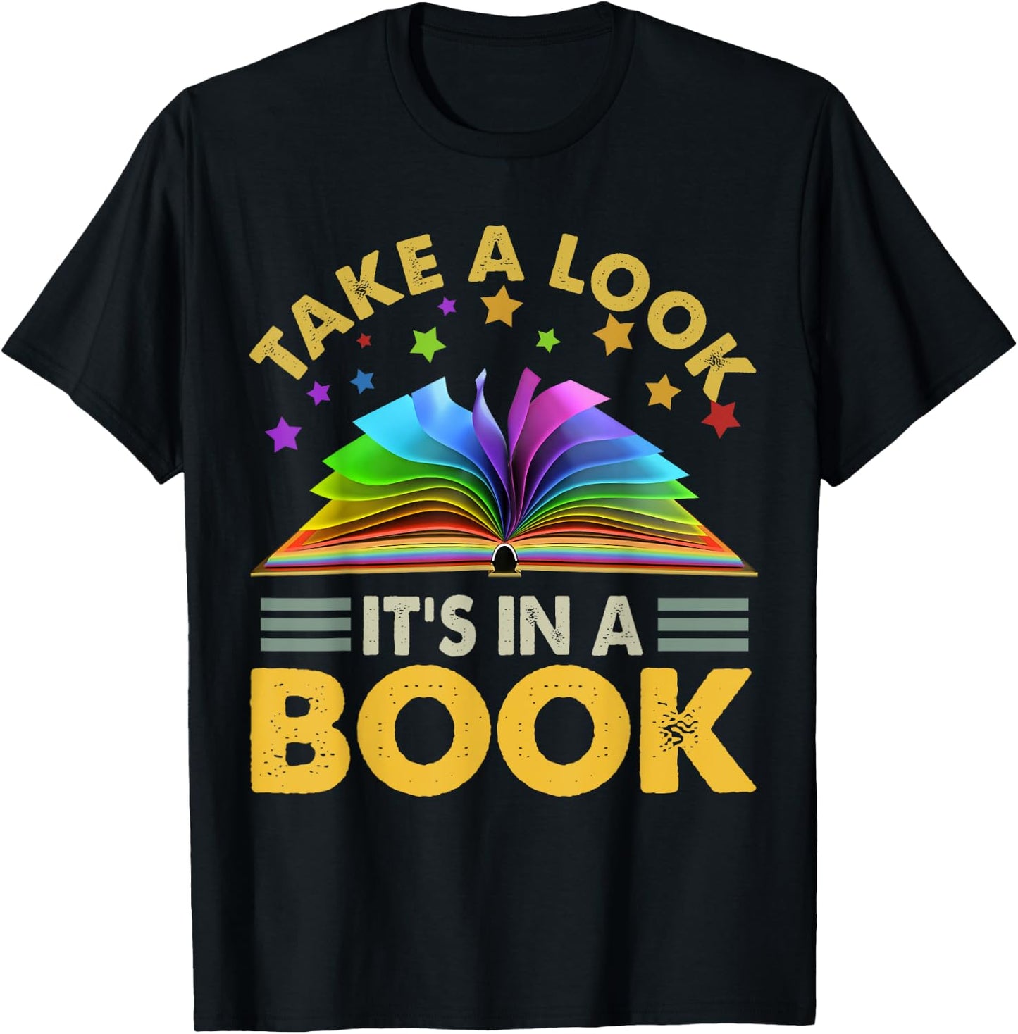 Take A Look It's in A Book Reading Retro Rainbow Vintage T-Shirt - T-Shirt | Black