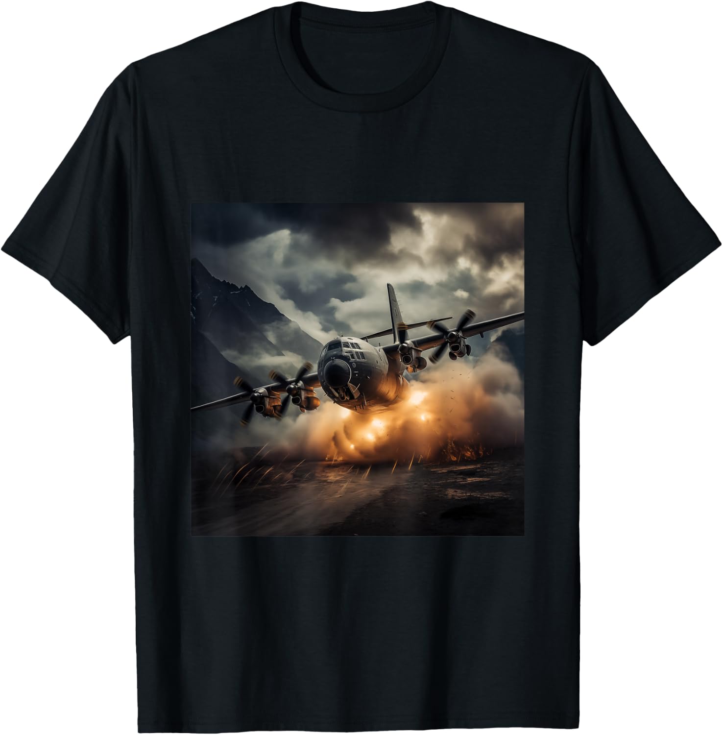 C130 Gunship Military Plane in Flight T-Shirt - T-Shirt | Black