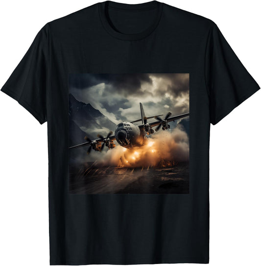 C130 Gunship Military Plane in Flight T-Shirt - T-Shirt | Black
