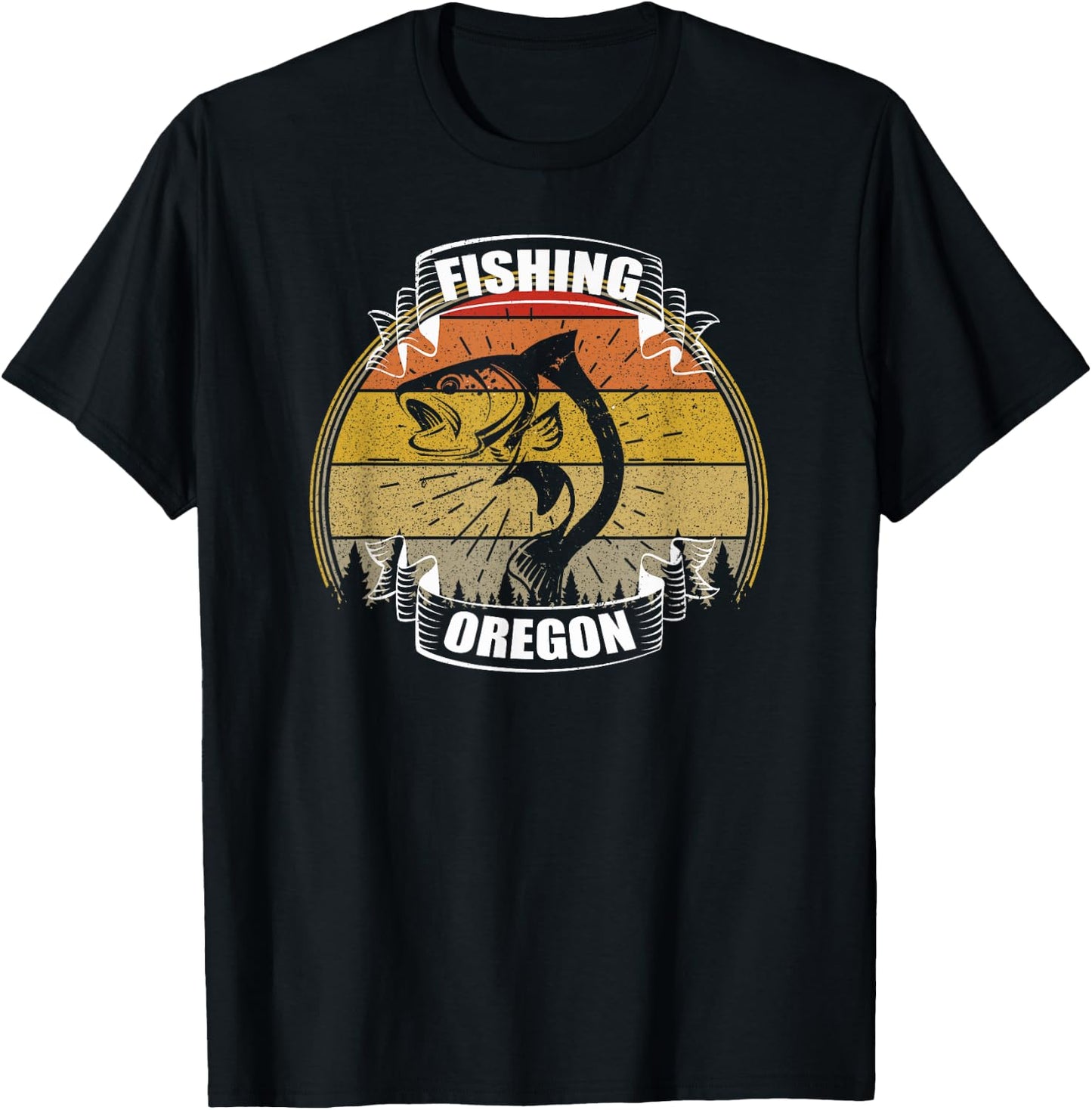 State of Oregon Fisherman Sunset Fish Oregon Fishing T-Shirt - T-Shirt | Black