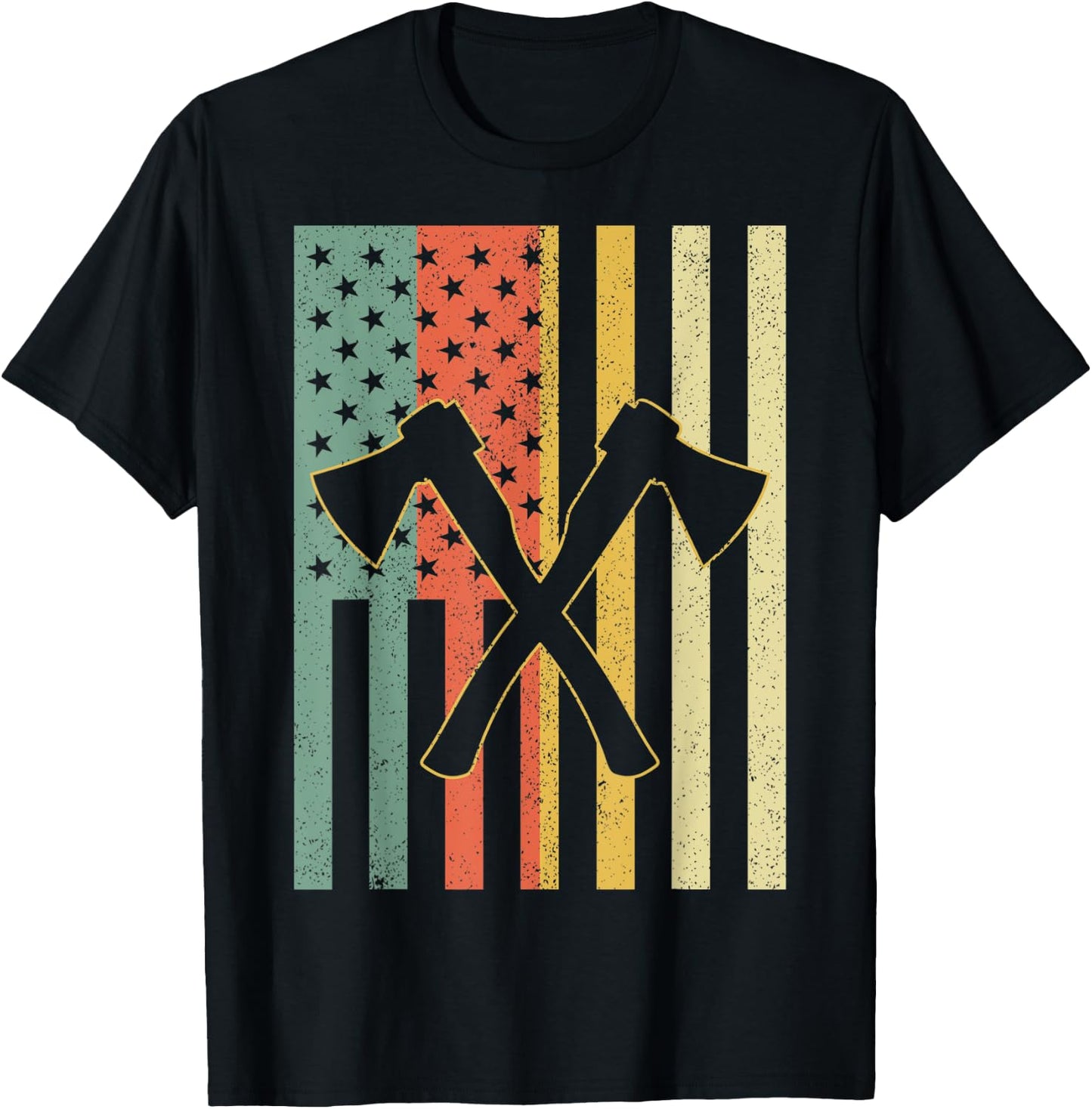 Vintage Axe Throwing Retro Crossed Axes American Flag Gift Women Men T-Shirt - T-Shirt | Black