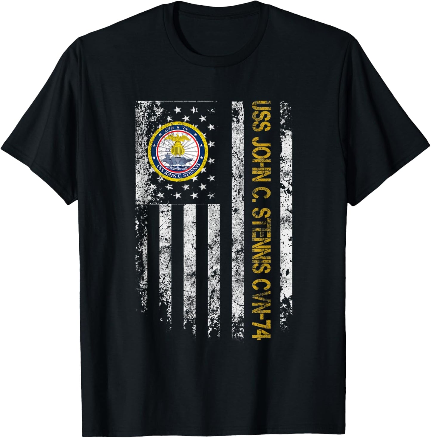 USS John C. Stennis CVN-74 Aircraft Carrier Veteran Flag T-Shirt - T-Shirt | Black