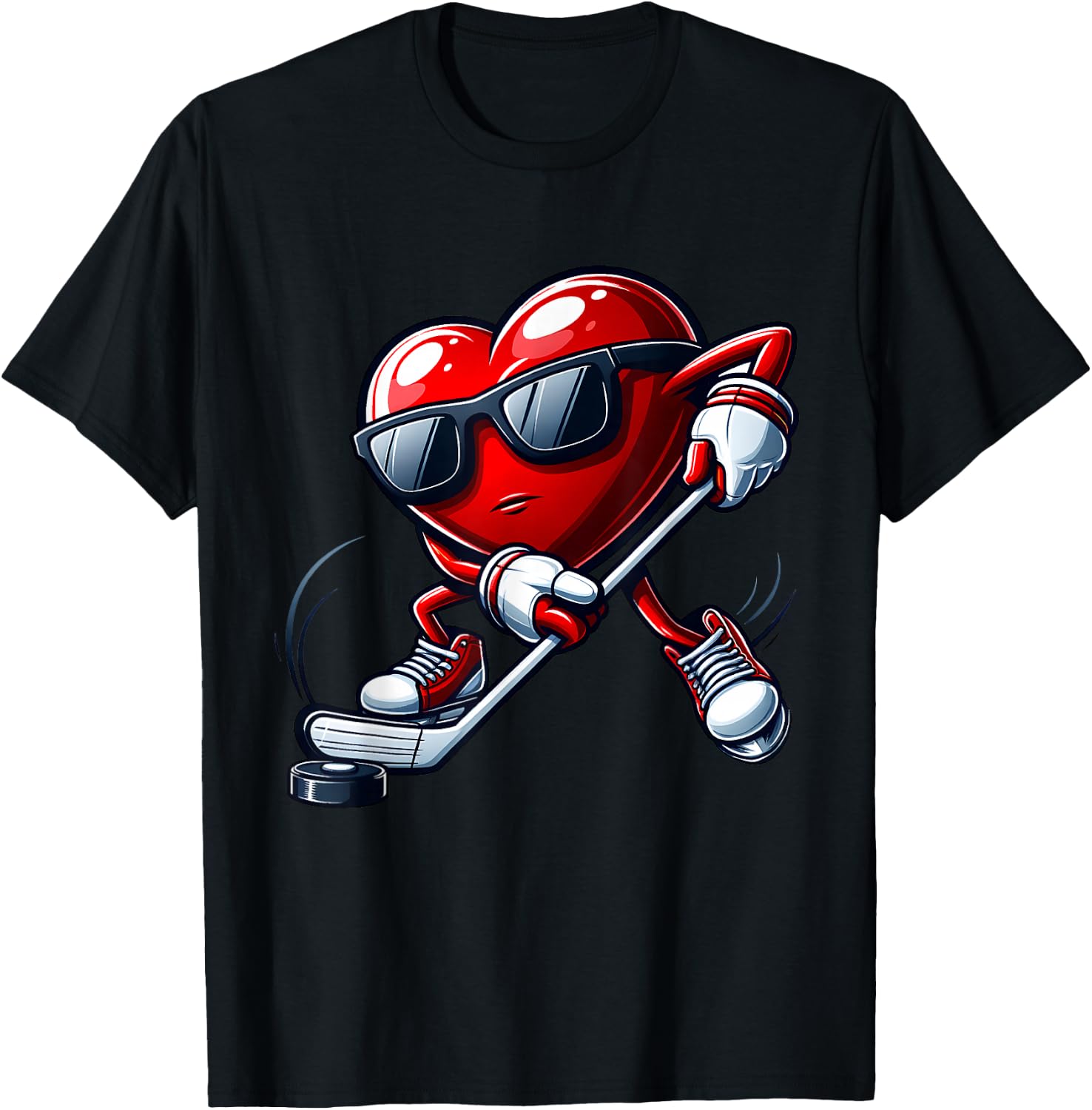 Funny Heart Playing Hockey Valentines Day Boys Kids T-Shirt - T-Shirt | Black